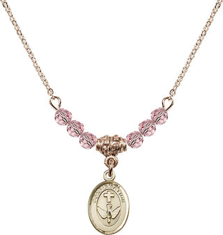 18" Hamilton Gold Plated Necklace with 4mm Light Rose Crystal Beads featuring a 14kt Gold Filled Confirmation Medal.