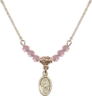 18" Hamilton Gold Plated Necklace with 4mm Light Rose Crystal Beads featuring a 14kt Gold Filled Scapular Medal.