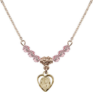 18" Hamilton Gold Plated Necklace with 4mm Light Rose Crystal Beads featuring a 14kt Gold Filled Saint Jude Medal. Engraved Catholic Saint Jewelry