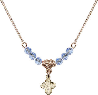 18" Hamilton Gold Plated Necklace with 4mm Light Sapphire Crystal Beads featuring a 14kt Gold Filled 4-Way Medal.
