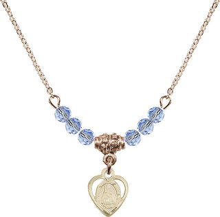 18" Hamilton Gold Plated Necklace with 4mm Light Sapphire Crystal Beads featuring a 14kt Gold Filled Infant Medal. Engraved Catholic Saint Jewelry