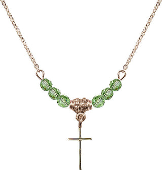 18" Hamilton Gold Plated Necklace with 4mm Peridot Crystal Beads featuring a 14kt Gold Filled Cross Medal.