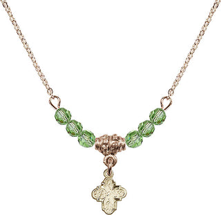 18" Hamilton Gold Plated Necklace with 4mm Peridot Crystal Beads featuring a 14kt Gold Filled 4-Way Medal.