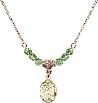 18" Hamilton Gold Plated Necklace with 4mm Peridot Crystal Beads featuring a 14kt Gold Filled Scapular Medal.