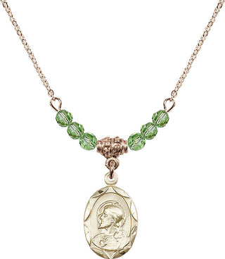 18" Hamilton Gold Plated Necklace with 4mm Peridot Crystal Beads featuring a 14kt Gold Filled Scapular Medal.