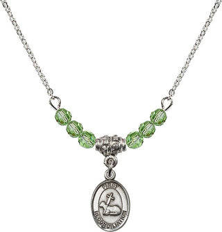 18" Rhodium Plated Necklace with 4mm Peridot Crystal Beads featuring a Sterling Silver First Reconciliation Medal.