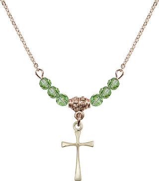 18" Hamilton Gold Plated Necklace with 4mm Peridot Crystal Beads featuring a 14kt Gold Filled Maltese Cross Medal.