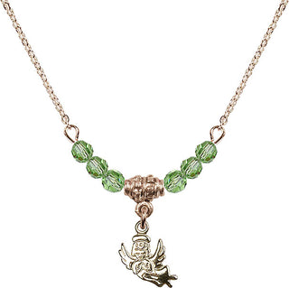 18" Hamilton Gold Plated Necklace with 4mm Peridot Crystal Beads featuring a 14kt Gold Filled Guardian Angel Medal.