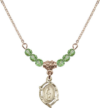 18" Hamilton Gold Plated Necklace with 4mm Peridot Crystal Beads featuring a 14kt Gold Filled Miraculous Medal.