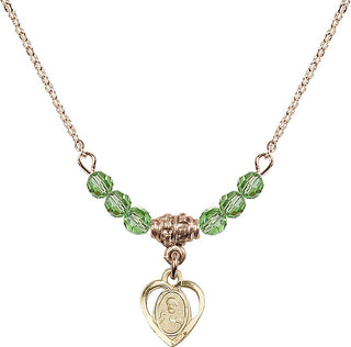 18" Hamilton Gold Plated Necklace with 4mm Peridot Crystal Beads featuring a 14kt Gold Filled Scapular Medal.