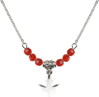 18" Rhodium Plated Necklace with 4mm Ruby Crystal Beads featuring a Sterling Silver Holy Spirit Medal.