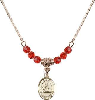 18" Hamilton Gold Plated Necklace with 4mm Ruby Crystal Beads featuring a 14kt Gold Filled First Reconciliation Medal.