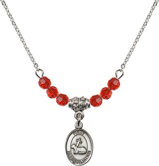 18" Rhodium Plated Necklace with 4mm Ruby Crystal Beads featuring a Sterling Silver First Reconciliation Medal.