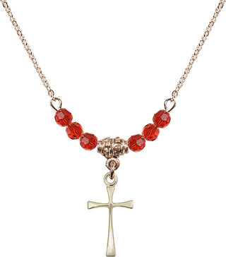 18" Hamilton Gold Plated Necklace with 4mm Ruby Crystal Beads featuring a 14kt Gold Filled Maltese Cross Medal.