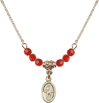 18" Hamilton Gold Plated Necklace with 4mm Ruby Crystal Beads featuring a 14kt Gold Filled Scapular Medal.