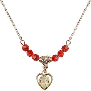 18" Hamilton Gold Plated Necklace with 4mm Ruby Crystal Beads featuring a 14kt Gold Filled Saint Jude Medal. Engraved Catholic Saint Jewelry