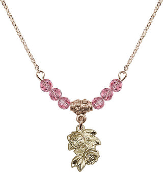 18" Hamilton Gold Plated Necklace with 4mm Rose Crystal Beads featuring a 14kt Gold Filled Rose Medal.