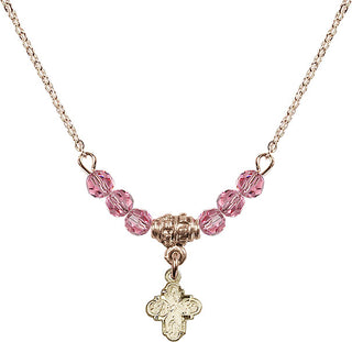 18" Hamilton Gold Plated Necklace with 4mm Rose Crystal Beads featuring a 14kt Gold Filled 4-Way Medal.