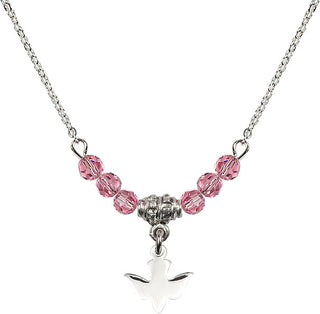18" Rhodium Plated Necklace with 4mm Rose Crystal Beads featuring a Sterling Silver Holy Spirit Medal.