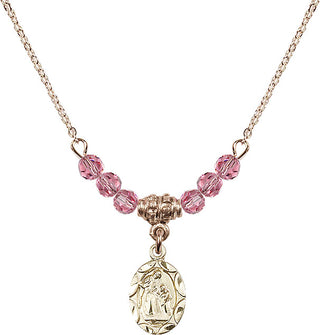 18" Hamilton Gold Plated Necklace with 4mm Rose Crystal Beads featuring a 14kt Gold Filled Saint Ann Medal.