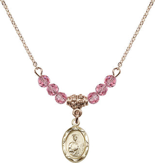 18" Hamilton Gold Plated Necklace with 4mm Rose Crystal Beads featuring a 14kt Gold Filled Saint Jude Medal.