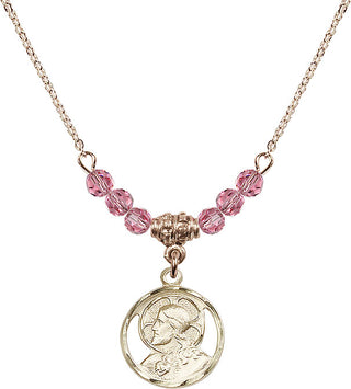 18" Hamilton Gold Plated Necklace with 4mm Rose Crystal Beads featuring a 14kt Gold Filled Scapular Medal.