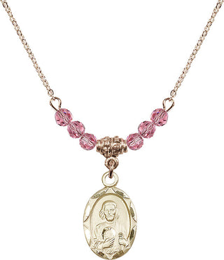 18" Hamilton Gold Plated Necklace with 4mm Rose Crystal Beads featuring a 14kt Gold Filled Saint Jude Medal. Engraved Catholic Saint Jewelry