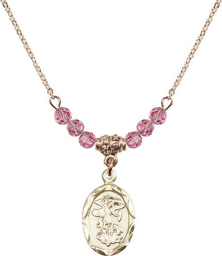 18" Hamilton Gold Plated Necklace with 4mm Rose Crystal Beads featuring a 14kt Gold Filled Saint Michael the Archangel Medal.
