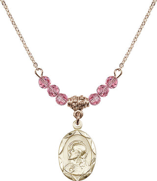 18" Hamilton Gold Plated Necklace with 4mm Rose Crystal Beads featuring a 14kt Gold Filled Scapular Medal.
