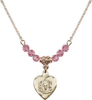 18" Hamilton Gold Plated Necklace with 4mm Rose Crystal Beads featuring a 14kt Gold Filled Heart / Communion Medal.
