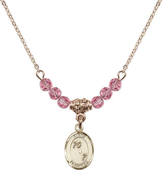 18" Hamilton Gold Plated Necklace with 4mm Rose Crystal Beads featuring a 14kt Gold Filled First Penance Medal.