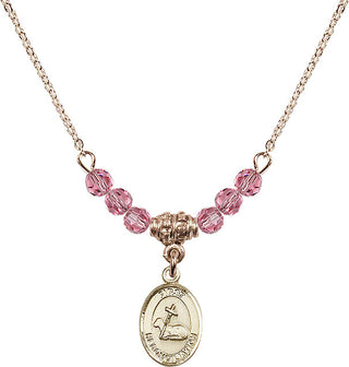 18" Hamilton Gold Plated Necklace with 4mm Rose Crystal Beads featuring a 14kt Gold Filled First Reconciliation Medal.