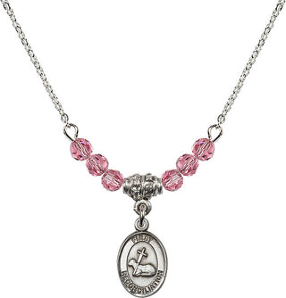 18" Rhodium Plated Necklace with 4mm Rose Crystal Beads featuring a Sterling Silver First Reconciliation Medal.