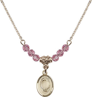 18" Hamilton Gold Plated Necklace with 4mm Rose Crystal Beads featuring a 14kt Gold Filled Baptism Medal.