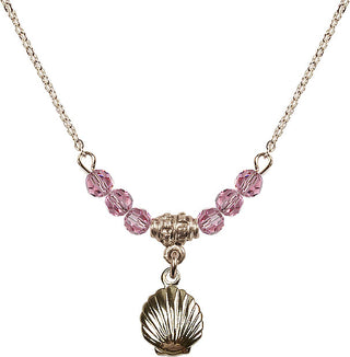 18" Hamilton Gold Plated Necklace with 4mm Rose Crystal Beads featuring a 14kt Gold Filled Shell Medal.
