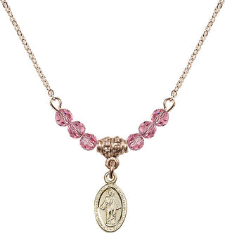 18" Hamilton Gold Plated Necklace with 4mm Rose Crystal Beads featuring a 14kt Gold Filled Scapular Medal.