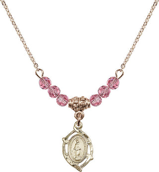 18" Hamilton Gold Plated Necklace with 4mm Rose Crystal Beads featuring a 14kt Gold Filled Miraculous Medal.