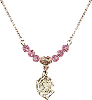 18" Hamilton Gold Plated Necklace with 4mm Rose Crystal Beads featuring a 14kt Gold Filled Guardian Angel Medal.