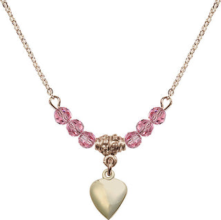 18" Hamilton Gold Plated Necklace with 4mm Rose Crystal Beads featuring a 14kt Gold Filled Heart Medal.