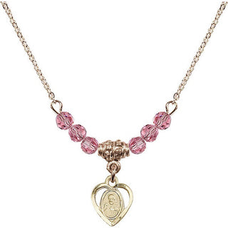 18" Hamilton Gold Plated Necklace with 4mm Rose Crystal Beads featuring a 14kt Gold Filled Scapular Medal.
