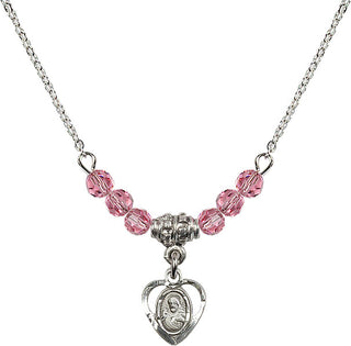 18" Rhodium Plated Necklace with 4mm Rose Crystal Beads featuring a Sterling Silver Scapular Medal.