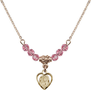 18" Hamilton Gold Plated Necklace with 4mm Rose Crystal Beads featuring a 14kt Gold Filled Saint Jude Medal. Engraved Catholic Saint Jewelry