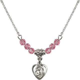 18" Rhodium Plated Necklace with 4mm Rose Crystal Beads featuring a Sterling Silver Saint Jude Medal. Engraved Catholic Saint Jewelry