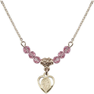 18" Hamilton Gold Plated Necklace with 4mm Rose Crystal Beads featuring a 14kt Gold Filled Guardian Angel Medal. Engraved Catholic Saint Jewelry