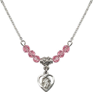 18" Rhodium Plated Necklace with 4mm Rose Crystal Beads featuring a Sterling Silver Guardian Angel Medal. Engraved Catholic Saint Jewelry