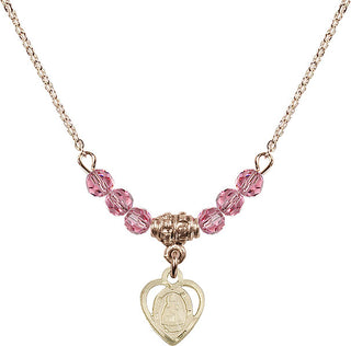 18" Hamilton Gold Plated Necklace with 4mm Rose Crystal Beads featuring a 14kt Gold Filled Infant Medal. Engraved Catholic Saint Jewelry