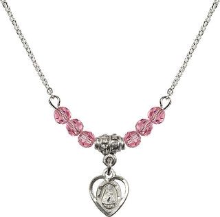 18" Rhodium Plated Necklace with 4mm Rose Crystal Beads featuring a Sterling Silver Infant Medal. Engraved Catholic Saint Jewelry