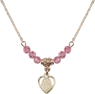 18" Hamilton Gold Plated Necklace with 4mm Rose Crystal Beads featuring a 14kt Gold Filled Saint Ann Medal. Engraved Catholic Saint Jewelry