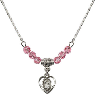 18" Rhodium Plated Necklace with 4mm Rose Crystal Beads featuring a Sterling Silver Saint Ann Medal. Engraved Catholic Saint Jewelry