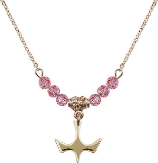 18" Hamilton Gold Plated Necklace with 4mm Rose Crystal Beads featuring a 14kt Gold Filled Holy Spirit Medal.